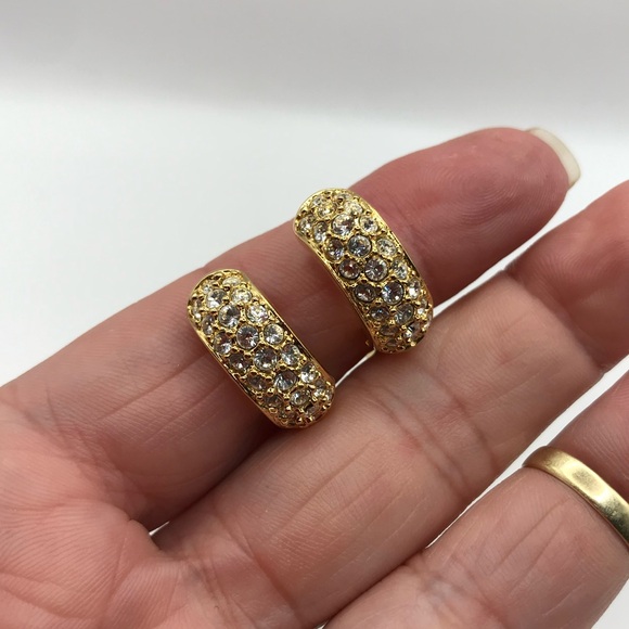 Swarovsky Gold-Tone & Crystal Half Hoop Earrings - Picture 7 of 9